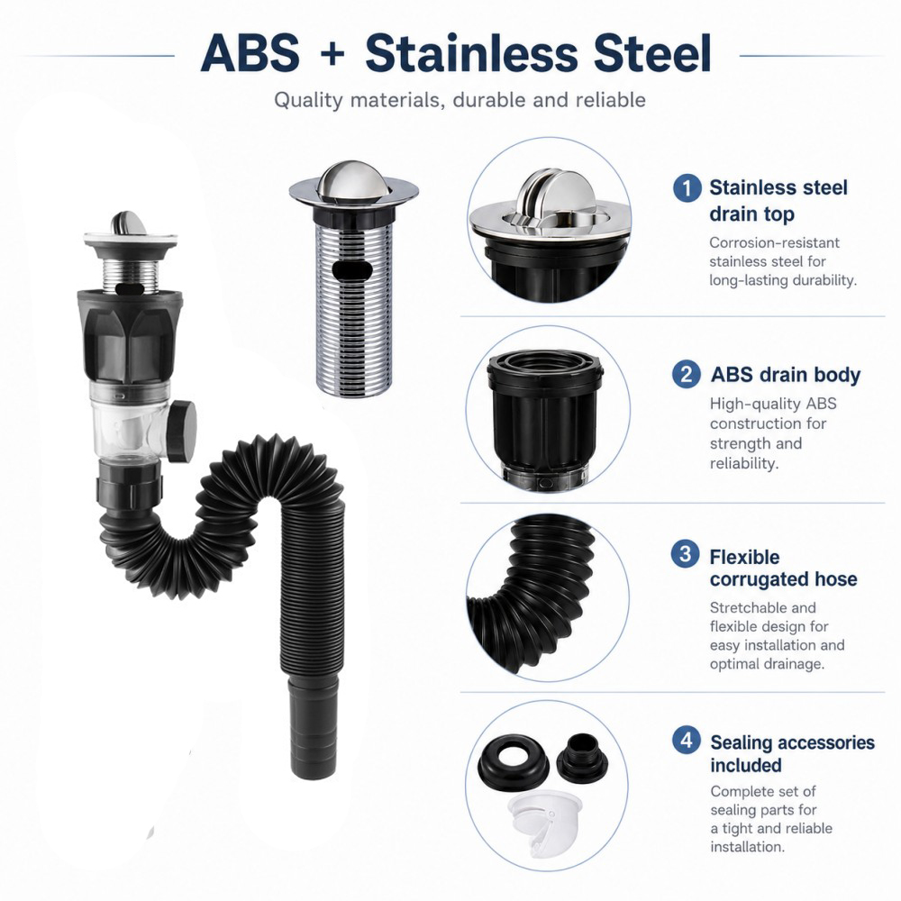 1-5pcs Bathroom Sink Drain Kit - Drain Pipe Clip 评论和价格
